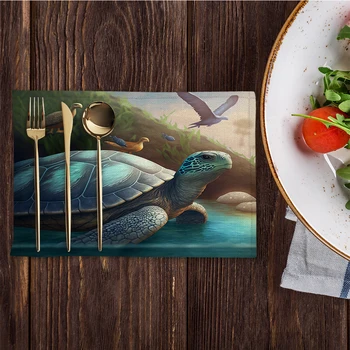 Новая салфетка ZHENHE с рисунком морской жизни из хлопчатобумажной и льняной ткани, коврик для столовых приборов для семейного ужина, коврик для кухонного стола