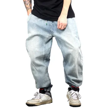 Новые модные джинсы-шаровары в стиле хип-хоп, мужские повседневные джинсовые брюки, свободные мешковатые брюки, уличная одежда для бега трусцой
