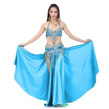 Новый стиль, костюм для танца живота, размеры S / M / L, 3 шт., бюстгальтер, пояс и юбка, Сексуальный комплект женской танцевальной одежды для танца живота, индийская одежда VL-N55