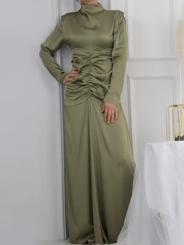 Однотонные Длинные Платья Eid для Женщин, Плиссированное Платье Abaya Jalabiya, Мусульманское Платье Abaya С Высоким Вырезом, Макси-Халат, Марокканская Вечеринка, Vestidos 2023
