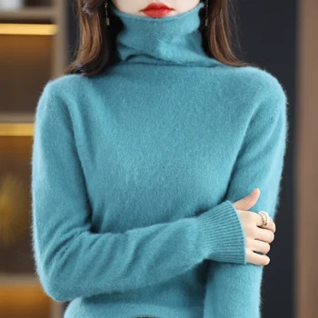 Осенне-зимний новый кашемировый свитер из 100% натуральной норки, женский пуловер с высоким воротом, вязаный мягкий модный женский топ