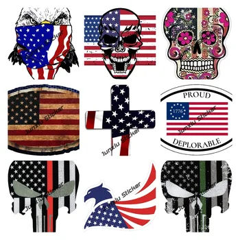 Персонализированная Виниловая наклейка с изображением черепа и американского флага, наклейка с царапинами на крышке американского флага для автомобилей, ноутбуков, Тумблеров, окон, стен грузовиков