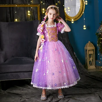 Платье принцессы Диснея Детское нарядное для девочек на Хэллоуин, Карнавальный бал, косплей, Рапунцель, платье принцессы с блестками, костюм, подарок на день рождения