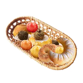 Плетеная овальная ваза для фруктов, настольный поднос для подачи еды, органайзер, Плетеная хлебница для завтрака, закуски, фрукты, отель