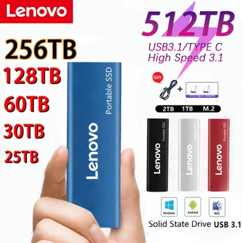 Портативный SSD-накопитель Lenovo Type-C USB 3.1 256 ТБ ssd Жесткий диск 16 ТБ Внешний SSD M.2 для ноутбуков / Настольных компьютеров / Телефонов / mac Flash Memory Disk