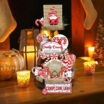Рождественские Многоуровневые Украшения для лотков, 17 шт., вывеска с конфетами в деревенском стиле, Рождественский Фермерский дом, Набор Рождественских украшений в виде Гнома в деревенском стиле