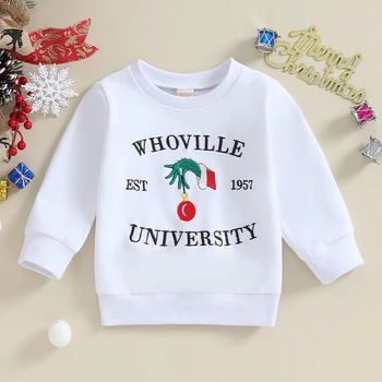 Рождественские свитшоты для малышей с длинным рукавом и круглым вырезом, пуловеры с вышивкой в виде шарика, Топы, Детская одежда