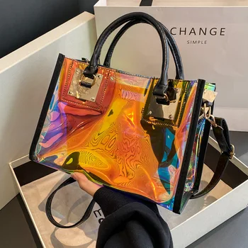 Роскошная брендовая дизайнерская лазерная сумка-тоут 2023, женские дорожные сумки через плечо из ПВХ, женская сумка через плечо большой емкости для женщин