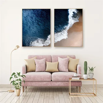 Современный пейзаж с морской волной, печать на холсте, Минималистский арт-принт Blue Beach, Настенная живопись для дизайна дома