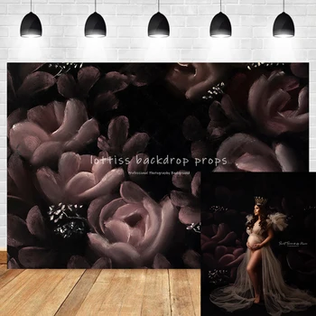 Темные цветочные фоны Портретная фотография беременной Женщины Абстрактная Ручная роспись Фон из цветов розы Фотостудия для взрослых и детей