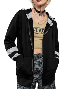 Толстовки для женщин, толстовки на молнии с длинным рукавом и принтом, пуловер оверсайз Y2K, куртка, топы, уличная одежда