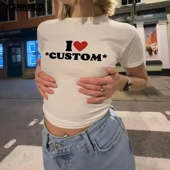 Укороченный топ с буквенным принтом 2000-х, короткий рукав, сексуальная модная милая футболка, эстетическая одежда Y2K, милая повседневная уличная одежда Kawai High.