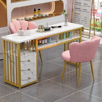Фирменный Сланцевый Маникюрный стол Modern Golden Nordic Metal Nail Desk White Design Mesa Manicura Tisch Салонная Мебель YX50ZJ