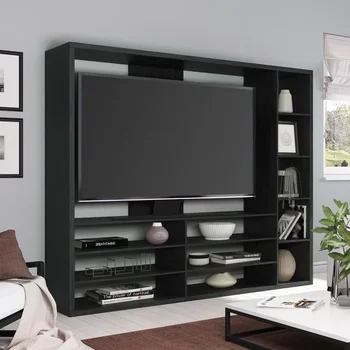 Центр для телевизоров до 55 дюймов, черная каминная подставка для телевизора, деревянная подставка для телевизора, мебель для гостиной