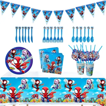 Человек-паук и Его волшебный партнер С Днем Рождения, баннеры, воздушные шары, декор для вечеринки, принадлежности для душа, Одноразовая посуда для мальчика