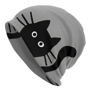 Черная кошка Черная кошка прячется Мужчины Женщины Тонкие шапочки Ветрозащитная лыжная шапочка Двухслойная тканевая шляпа-капот